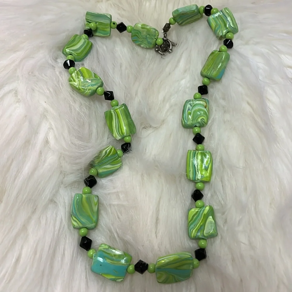 Green, White, & Black Handmade Necklace